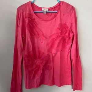 LOFT Hot Pink Floral Long Sleeve Blouse